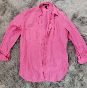 Ralph Lauren pink button down linen long sleeve